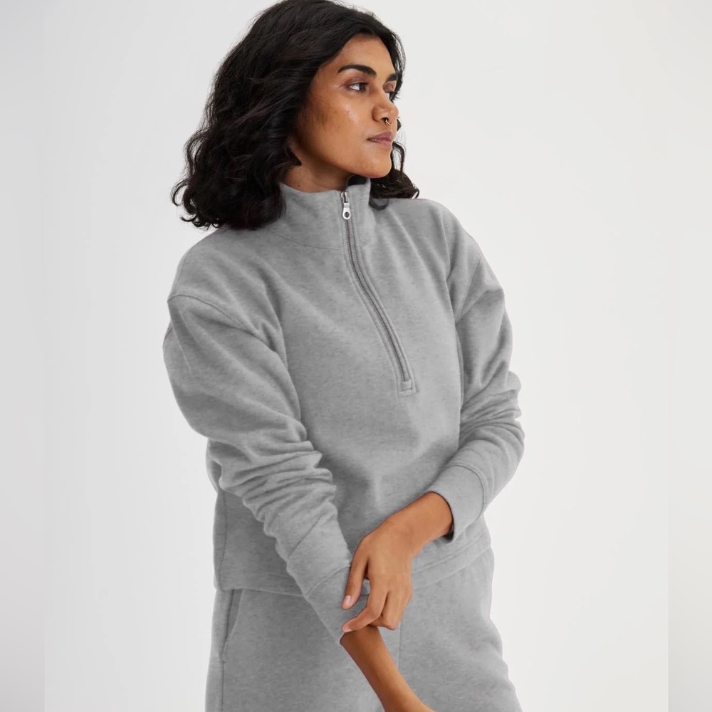 Girlfriend Collective Heather Grey 50/50 Half-Zip Sweatshirt